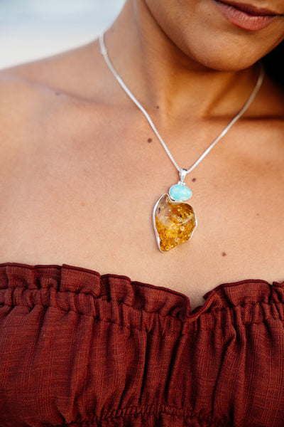 Freya Amber Turquoise Pendant