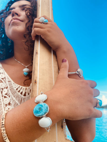 Ocean Love Clam and Larimar Bracelet