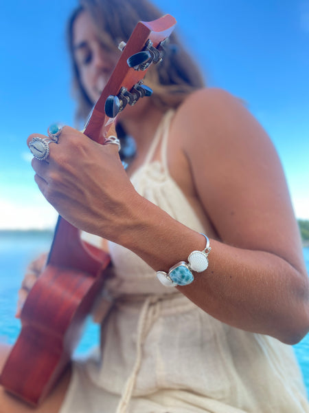 Ocean Love Clam and Larimar Bracelet