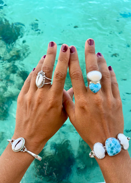 Ocean Love Clam and Larimar Bracelet